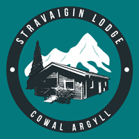 lodge logo featuring a cabin surrounded by trees and mountains located in Cowal Argyll ideal for six guests
